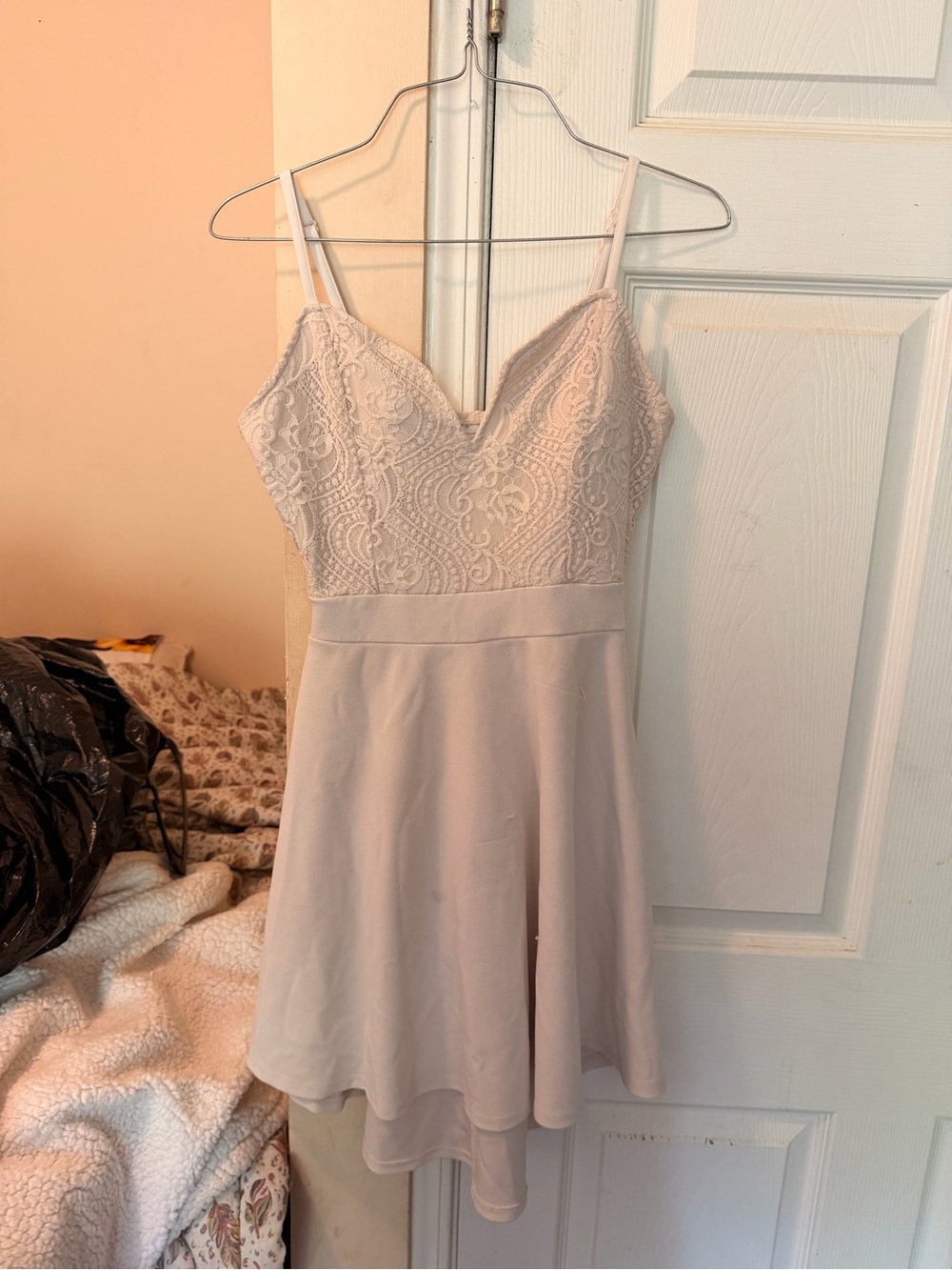No Boundaries Cream Lace Bodice Spaghetti Strap Slip Dress